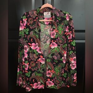 Vintage 1970s dayglo neon Floral Paisley blouse